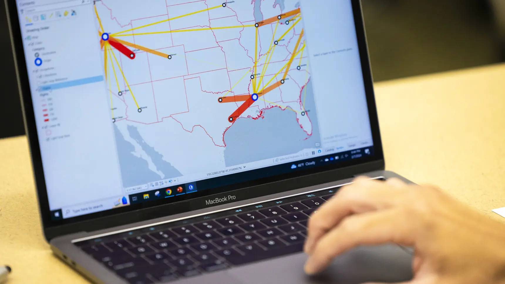 GIS map displaying on a laptop screen.