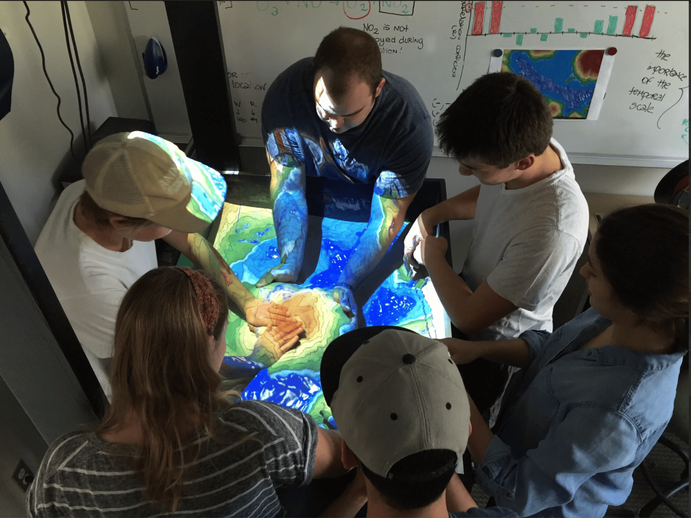 a group of people looking at a map