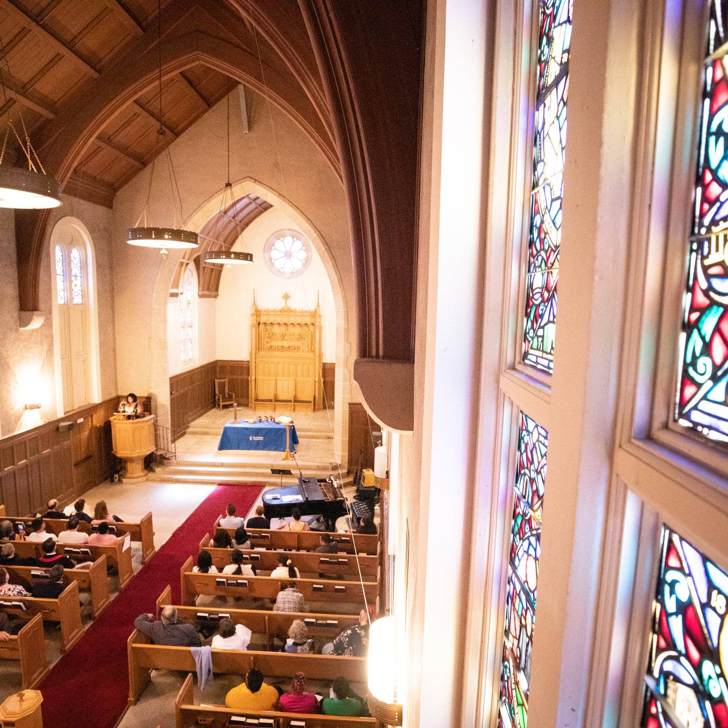 a church with stained glass windows