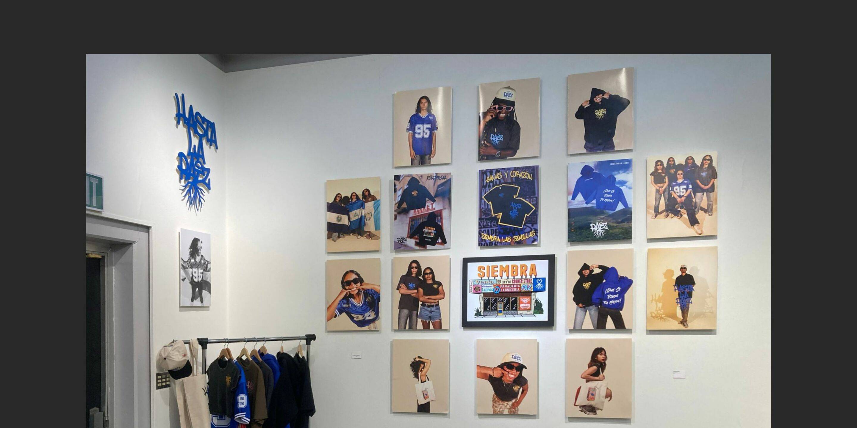 a wall of pictures on a wall