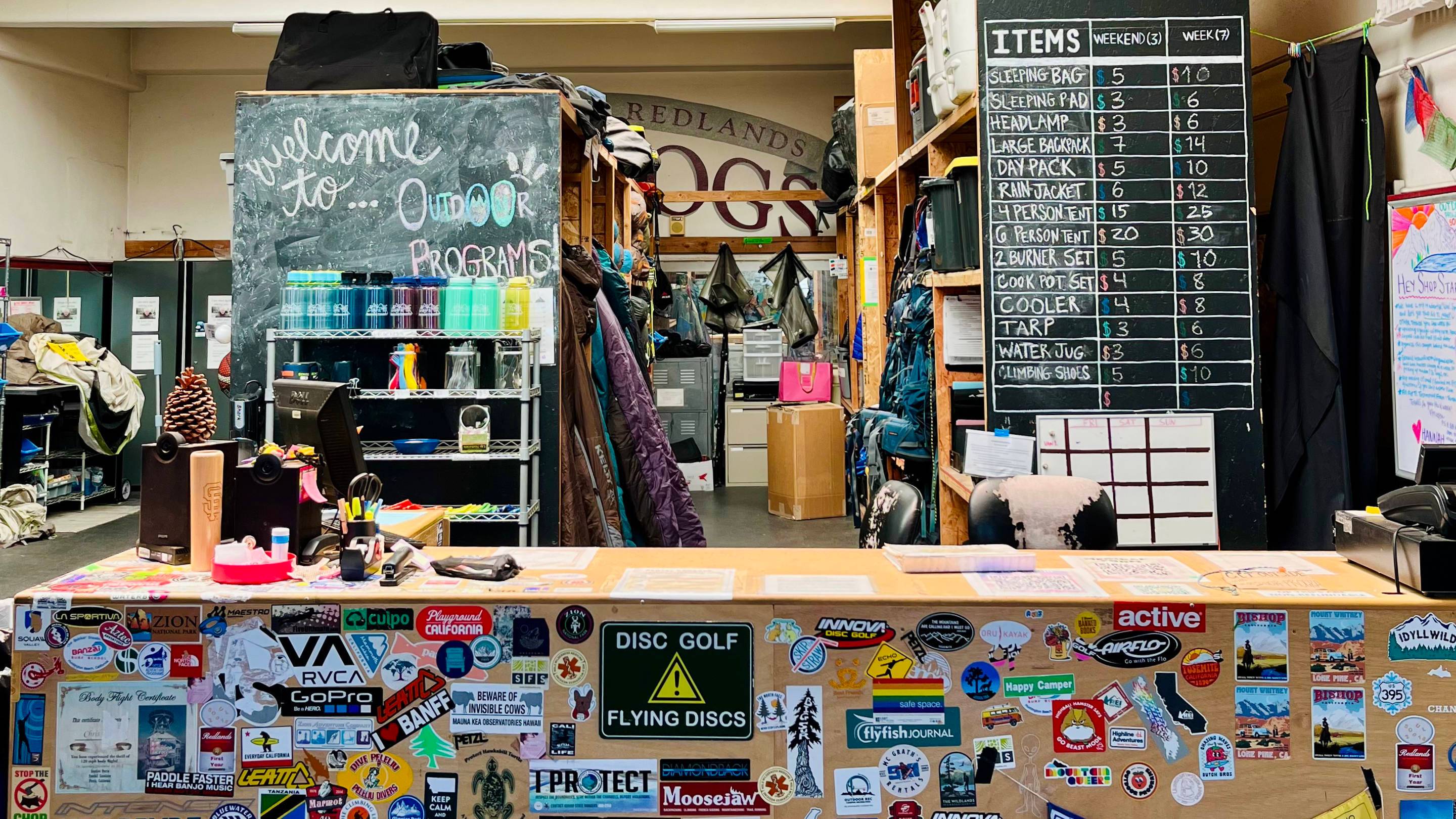 a store with many stickers on it